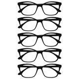 OPULIZE KAT Leesbril - 5-pack - Kattenoog Montuur - Zwart - Heren & Dames - Veerscharnieren - RRRRR59-1 - +1.50