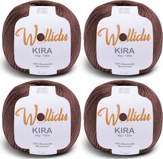 Wollidu Kira breigaren - 4 x 50 g - 100% katoen - bruin