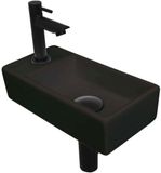 INK - Fonteinpack Porselein Links incl. Fonteinkraan - Design Sifon - Design Plug en Montageset - 360x180x90 Mm - Mat Zwart/mat Zwart