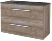 Basic Line Start 46 Badkamermeubelset - 100 x 46 cm - Met Grepen - 2 Lades - Hardstenen Wastafel - Zonder Kraangat - Scotch Oak