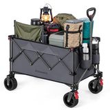 SONGMICS Chariot pliable, 150 L, capacité de charge jusqu'à 150 kg | Chariot de jardin, chariot de camping, avec poignée, 4 roues amovibles, peu encombrant, extérieur, gris ardoise, SANDY Collection GFW115G01