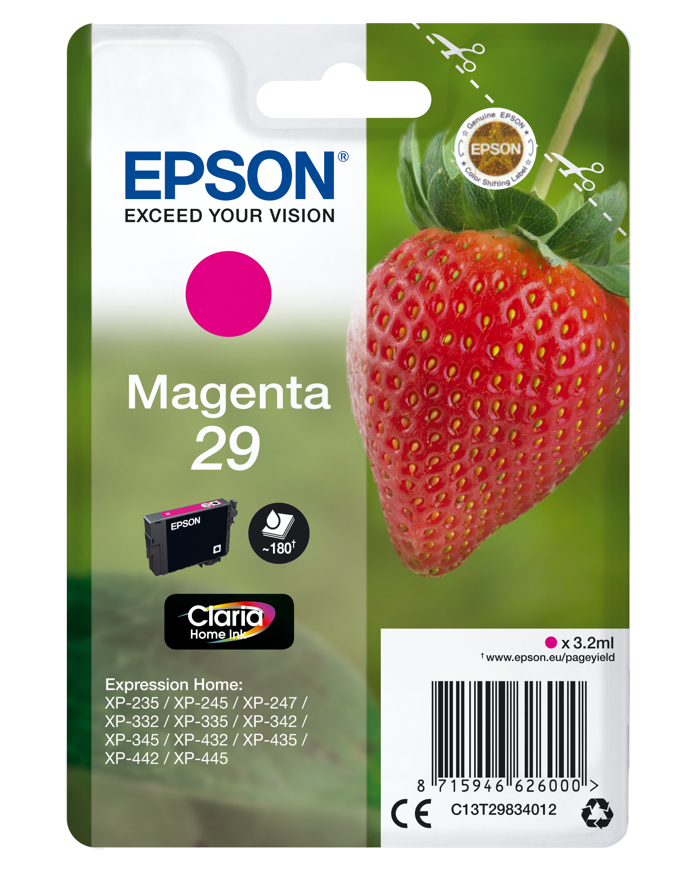 Epson Strawberry Singlepack Magenta 29 Claria Home Ink single pack / magenta