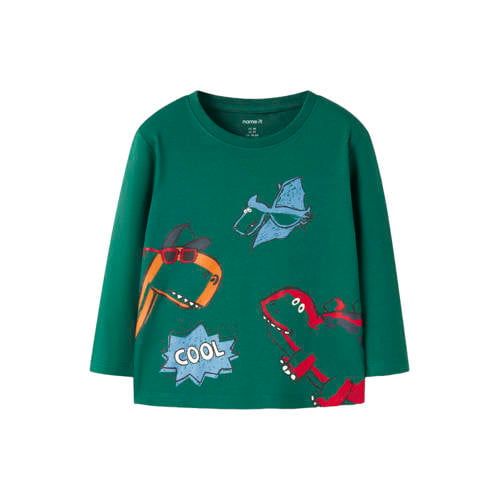 NAME IT MINI rechtvallende longsleeve met print - groen