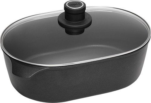 Woll 1036N gietijzeren braadpan ovaal 32 x 22 cm / 12 cm hoog, 6 liter, met glazen deksel
