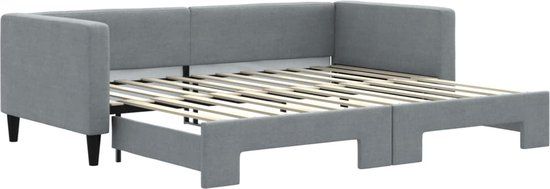 vidaXL Slaapbank met onderschuifbed 90x200 cm stof lichtgrijs