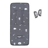 Interbaby Universele kinderwagenmat voor de zomer, ademend, comfortabel, 100% katoen, 84 x 34 cm, met riembescherming, hoes voor kinderwagen Forest, grijs