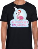 Bellatio Decorations Flamingo Kerstbal shirt / Kerst t-shirt I am dreaming of a pink Christmas zwart voor heren - Kerstkleding / Christmas outfit XXL