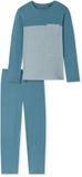 SCHIESSER 95/5 Pyjama pyjamaset - heren pyjama lang katoen biologisch strepen borstzak blauw-grijs