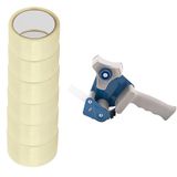 D.RECT Afroller voor plakband, met 6 rollen transparante tape, HOT MELT, 50 m x 48 mm, dispenser voor verpakkingstape tot 50 mm breed, band voor het verpakken van pakketten