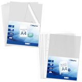 Verpakking van 100 transparante hoezen A4 – 50 geperforeerde hoezen voor map + 50 hoekhoesjes, polypropyleen, antistatisch, generfd, anti-reflecterend, archivering documenten