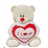Jono Toys Pluche knuffelbeer/teddybeer met I love you hartje - wit - 30 cm