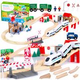 Houten Kinderplay Houten Treinbaan met Batterijtrein en 80 Delen