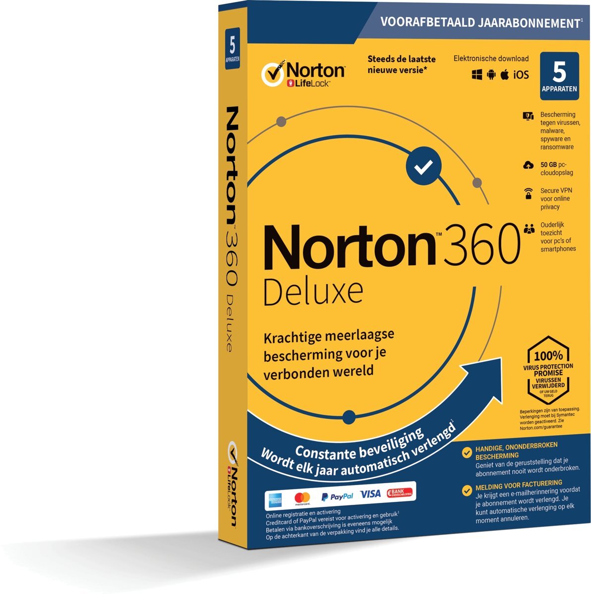 Norton 360 Deluxe 2020 - 5 Apparaten - 1 Jaar - 50GB - Nederlands - Windows/MAC/Android/iOS