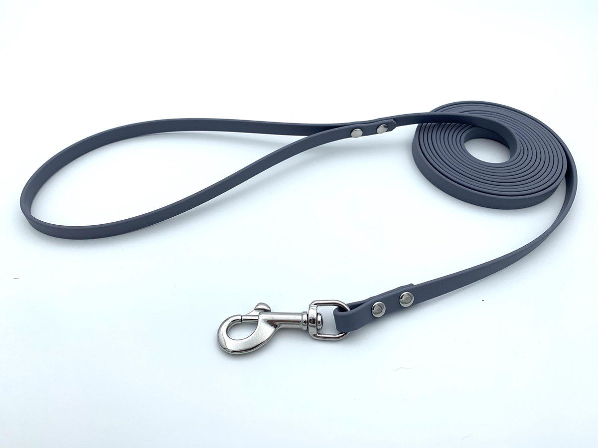 BIOTHANE Miqdi hondenriem - grijs - 9 mm breed - 1.5 meter lang - met handvat