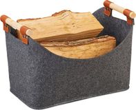 Merkloos Relaxdays vilten mand - 27 x 40 x 22 cm - opvouwbare houtmand - met hengsels - donkergrijs