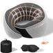 Unyqoos® Coussin de nuque réglable en mousse viscoélastique pour adultes – coussin de voyage avec fermeture velcro, masque pour les yeux et bouchons d'oreilles, pliable et lavable