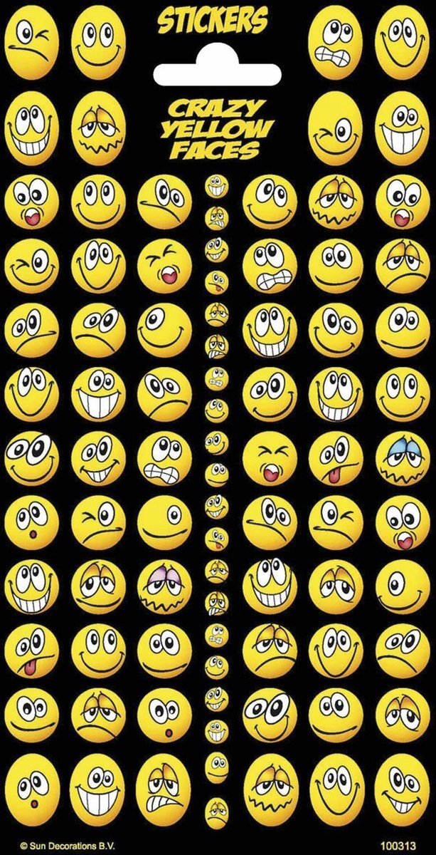 Crazy stickervel smileys 20 x 10 cm geel