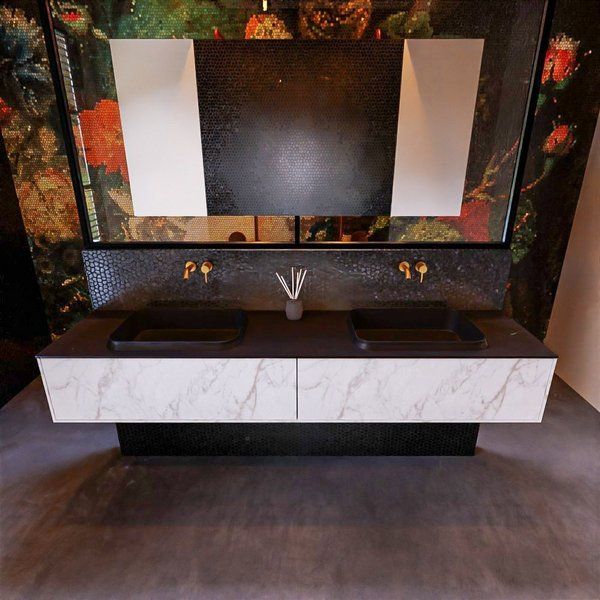 Mondiaz ERIN 200cm badmeubelset onderkast kleur carrara met 2 lades Wastafel RIDGE dubbel zonder kraangaten kleur Urban ERIN11493
