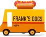Candylab Toys Candycar Vans : HOT DOG VAN (F171) 8.4x4.1x6.5cm, Bois moulé sous pression, en boîte cadeau, 3+