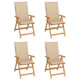 vidaXL Tuinstoel Terras Gecapitonneerde zitting Teak Beige