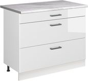 Vicco Keukenonderkast R-Line, Wit Hoogglans/Wit, 100 cm marmer werkblad