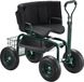 Chariot de jardin avec roues pivotantes, poignée réglable et boîte de rangement