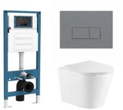 QeramiQ Dely Toiletset - inbouwreservoir Qeramiq Flush - slim zitting - kunststof mat antraciet bedieningsplaat - rechthoekige knoppen - mat wit