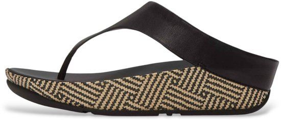 FitFlop Lulu Lux Graphic-Weave Leather Toe-Post Sandals Dames Sandalen - Zwart