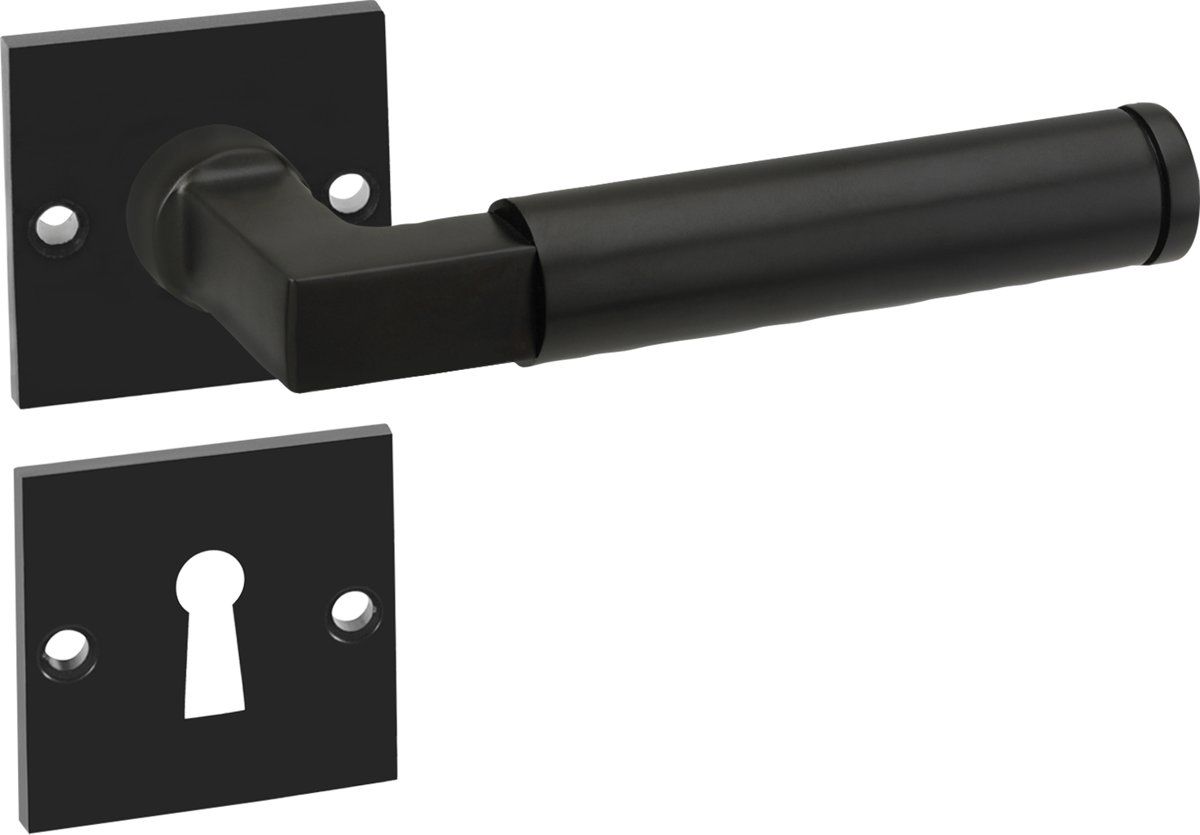 Impresso binnendeurbeslag Aston - Vierkant Rozet met Vierkant Sleutel rozet - Aluminium - Zwart
