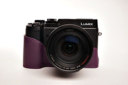 TP Handgemaakte Echt Lederen Halve Camera Case Camera Tas voor Panasonic GX8 - Paars