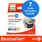 print24 Inktcartridges voor Brother LC421XL, multipack (BK/C/M/Y), 7 stuks