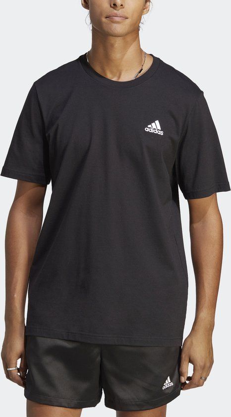 adidas Sportswear Essentials Single Jersey Geborduurd Small Logo T-shirt - Heren - Zwart - Maat S