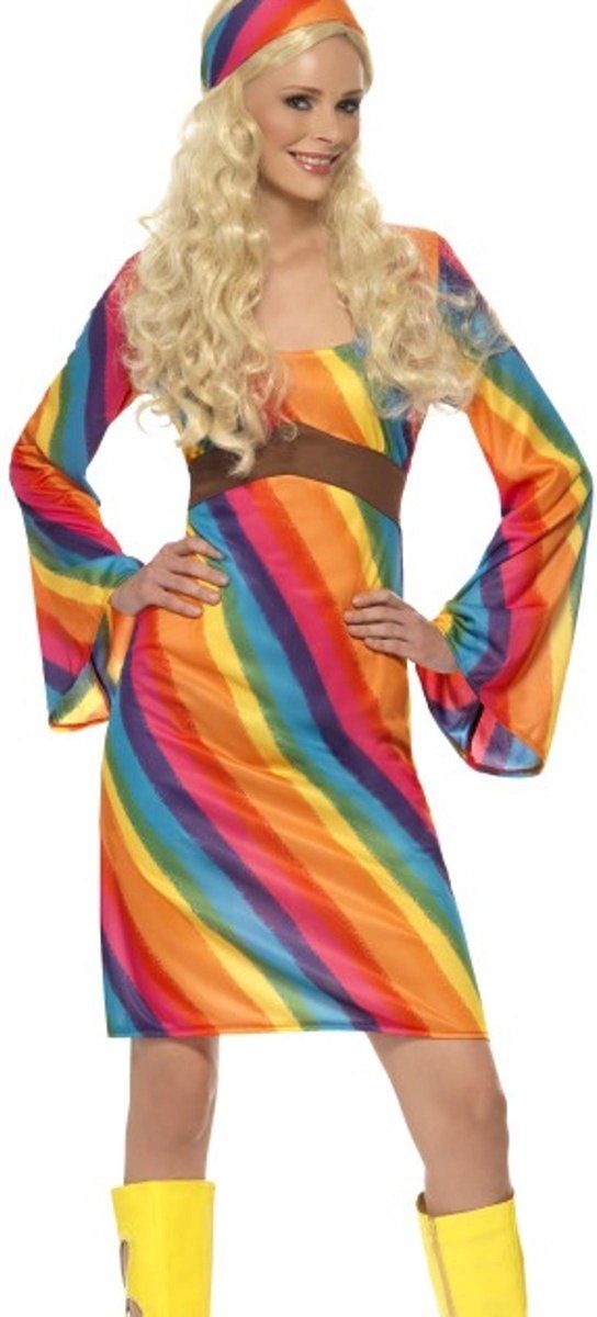 Smiffys Hippie jurkje regenboog kleuren | 70s kostuum dames maat L