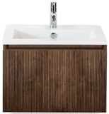 BES LED Frozen 3D Badmeubelset 60 cm - Greeplijst in Kleur - Dark Oak - Keramische Wastafel Wit 1 Kraangat