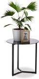 Relaxdays Bijzettafel glas metaal rond - designertafel - salontafel - koffietafel - tafel zwart