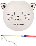 Ostaria Set Japanse bol lampion met stokje - kat/poes thema - lichtje - sint maarten