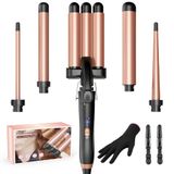 BESTOPE MIX Krultang, 5-in-1 krultang, 3 vaten met verschillende opzetstukken, instelbare temperatuur, krultang, grote krullen, PTC, snel opwarmen, set met handdouche en 2 clips