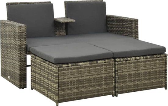 vidaXL 3-delige Loungeset - Grijs - Poly Rattan - Met Kussens