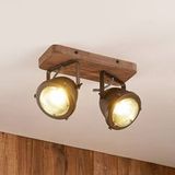 Lindby - buitenspot - 2lichts - Metaal, hout - H: 17.5 cm - GU10 - zwart, bruin