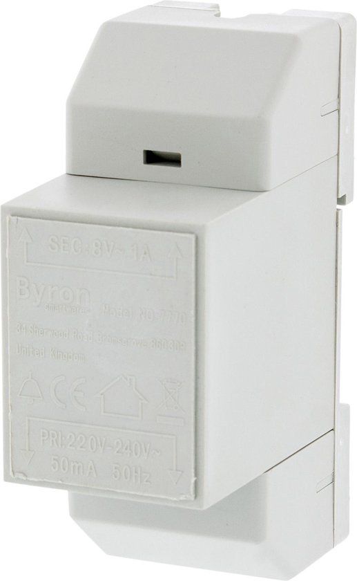 Byron 7770 Bedrade DIN Rail Transformator - 8V / 1A - Wit