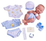 Merkloos Babypop Realistic Newborn Doll - 38 cm - Soft Vinyl - With 8 Accessories - Blue