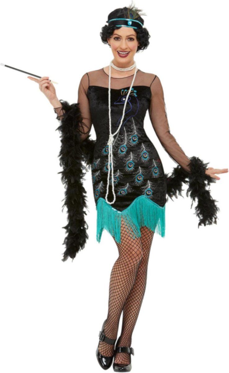 Smiffys 20s Peacock Flapper Costume - Women - Green & Blue - Size L (UK 16-18)