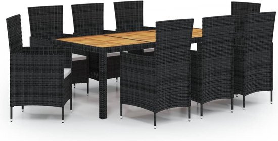 vidaXL 9-delige Tuinset met kussens poly rattan zwart