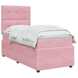 vidaXL Boxspringbed met matras en hoofdeinde, roze, 90 x 190 cm, fluweel