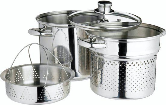 KitchenCraft World of Flavours Pastapot - 4 Liter - RVS - 20cm - Zilver