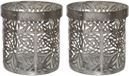 Decoris Waxinelicht houders set - 4x - metaal - grijs - bloemenpatroon - Windlichtjes - kaarsenhouders