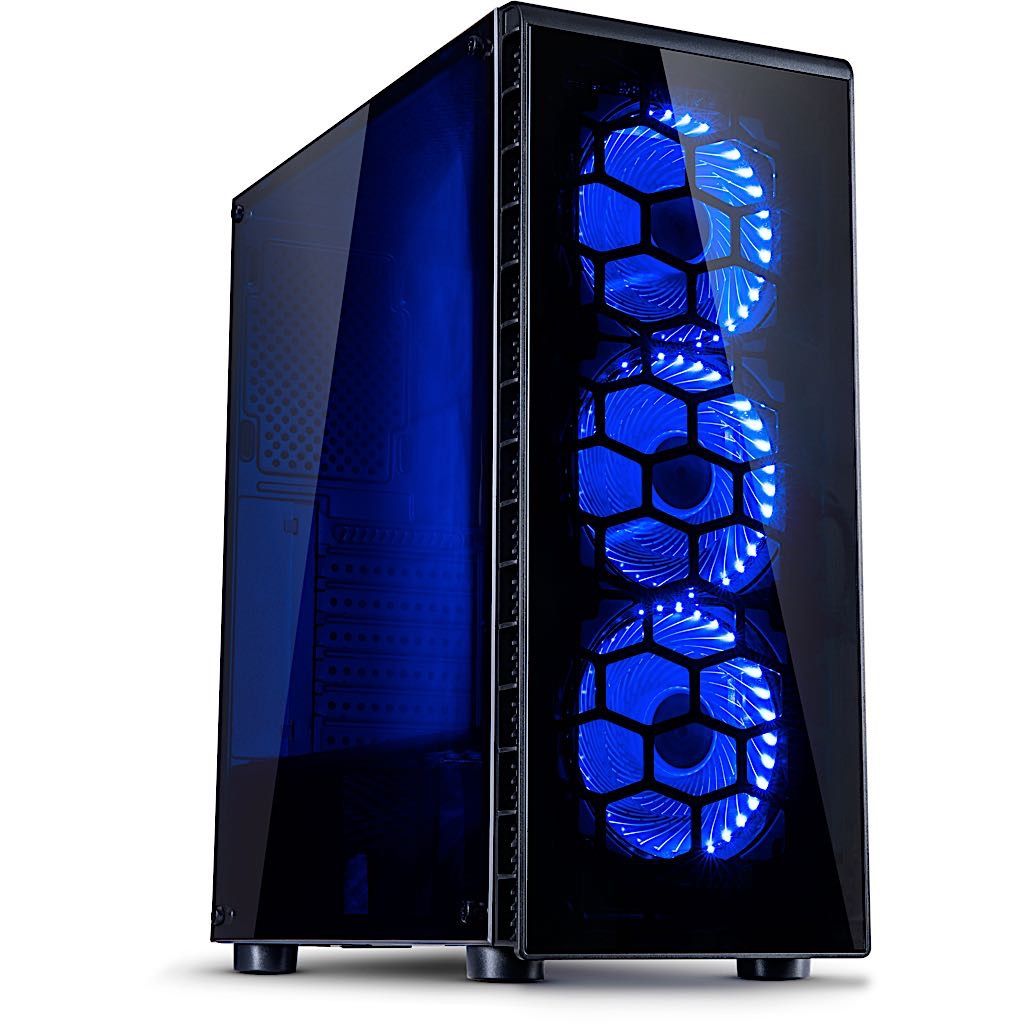 Inter-Tech CXC2 Tower Zwart - PC Case - Black - Tempered Glass - Blue LED