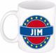 Bellatio Decorations - Jim voornaam - koffiemok - beker - wit/blauw - 300 ml