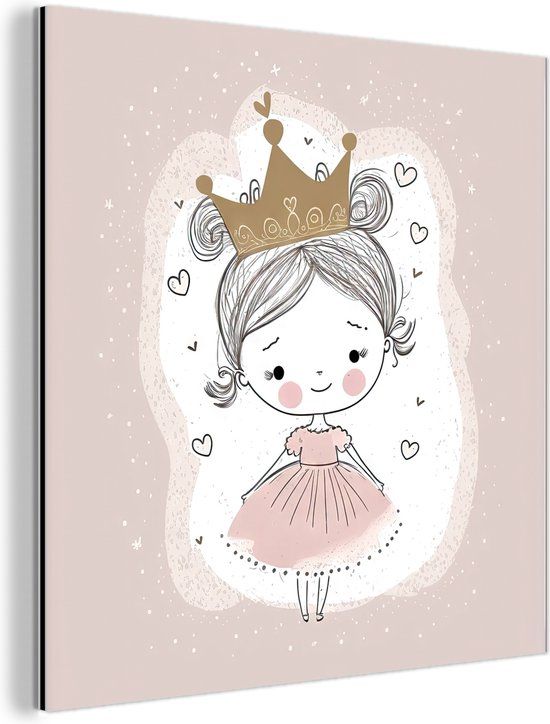 MuchoWow Wanddecoratie Metaal - Aluminium Schilderij Industrieel - Prinses - Jurk - Hartjes - Kinderen - Meisje - 50x50 cm - Dibond