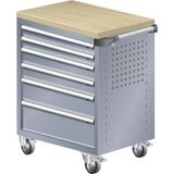Chariot d'atelier L3627 finition bois multiplex - 6 tiroirs